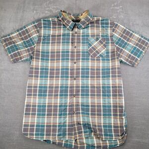 The North Face Mens Plaid Short Sleeve Button Up Shirt Green Brown Orange Sz 2XL